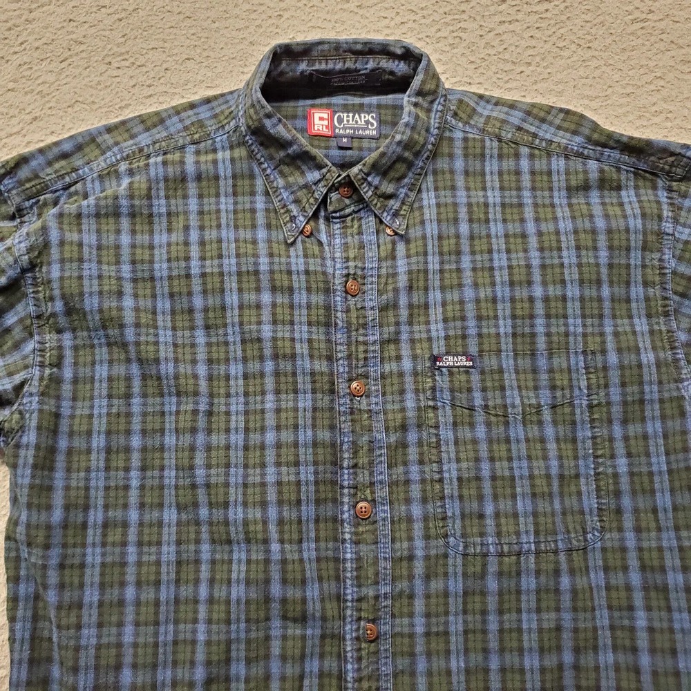 Chaps Ralph‎ Lauren Shirt Mens Medium Blue Plaid Button Down Classiccore Pocket - Picture 2 of 11